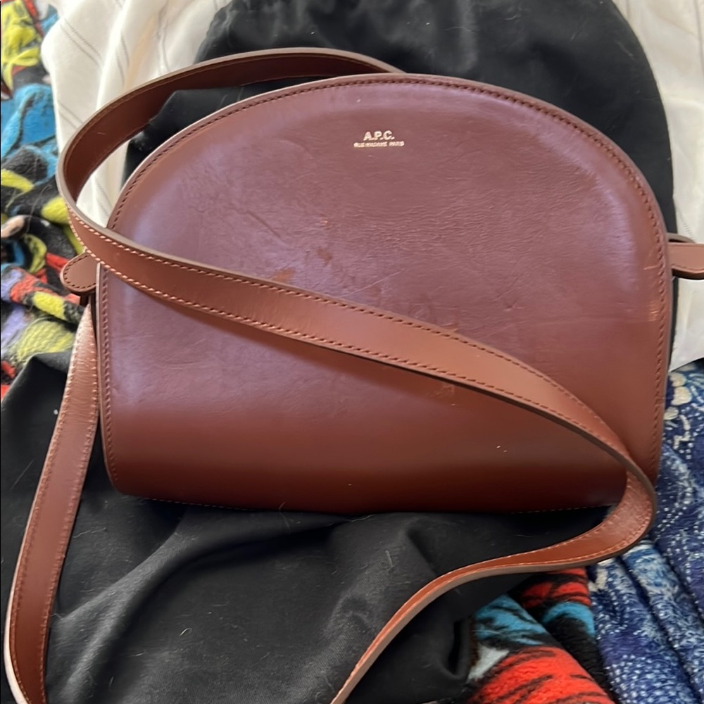A.P.C. Brown Leather Crescent Crossbody Bag